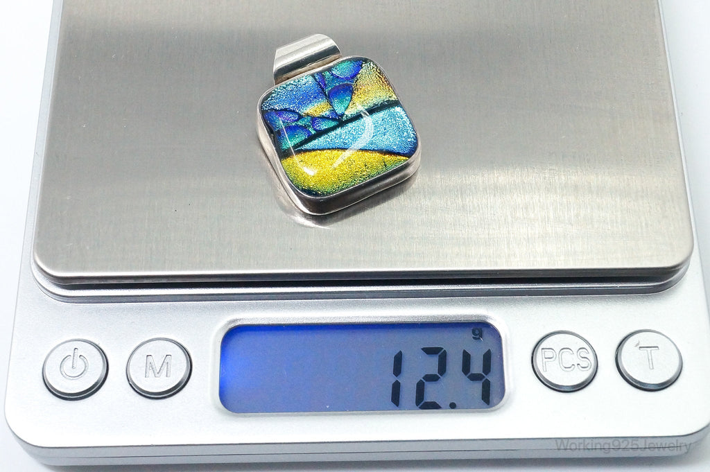 Vintage Large Dichroic Glass Starry Night Theme Sterling Silver Pendant | Jewelry > Necklaces > Pendants | Wiccan Center