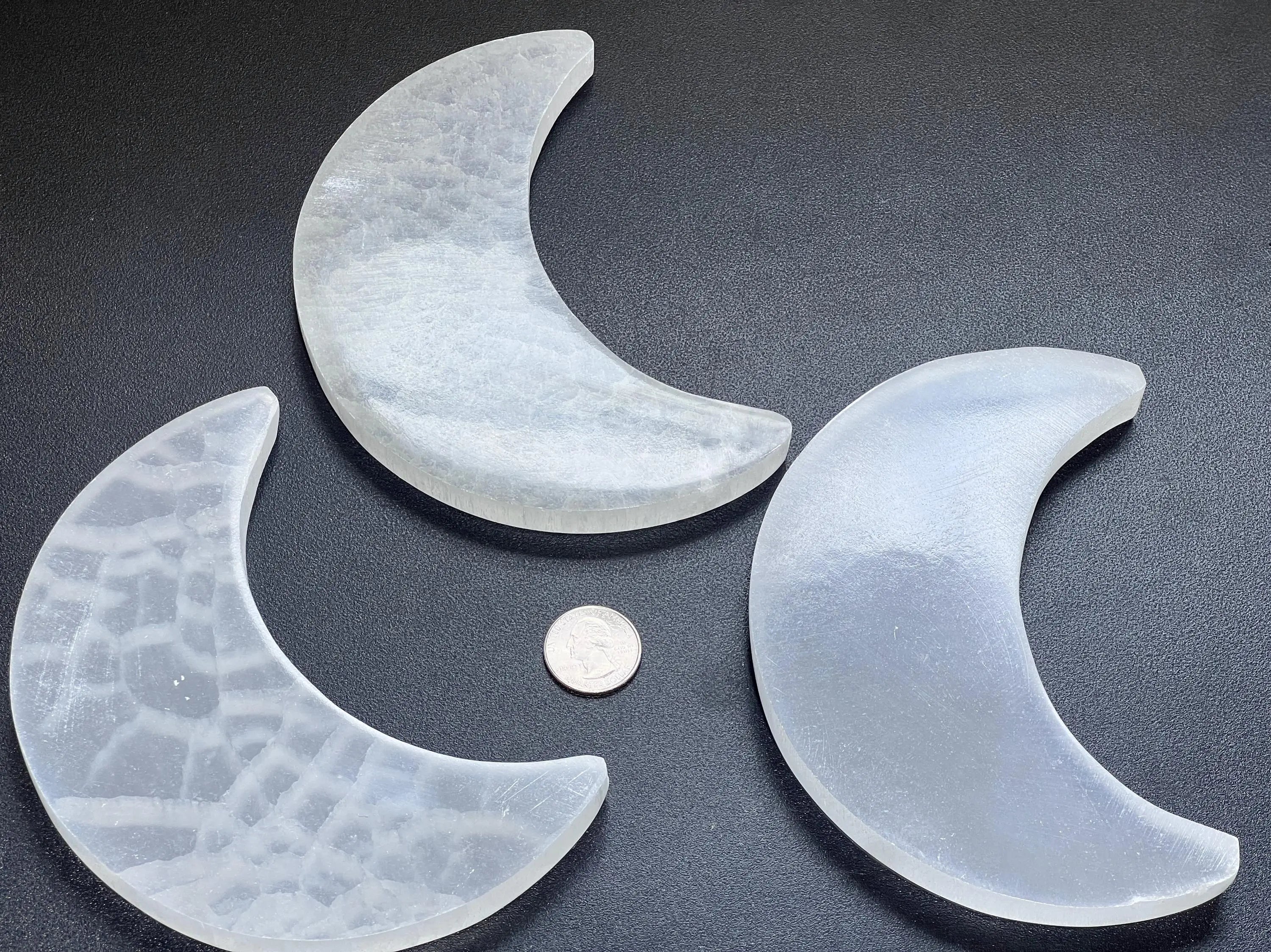 Selenite Crystal Crescent Moon Plate (6 Inches) Carving | Art & Collectibles > Sculpture > Art Objects | Wiccan Center