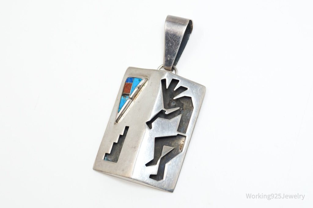 Large Vintage Native American R.C. Multi Gem Kokopelli Sterling Silver Pendant | Jewelry > Necklaces > Pendants | Wiccan Center