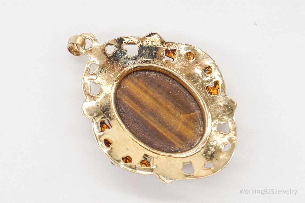 Vintage 1940s Designer LSP Co 12K GF Tigers Eye Sterling Silver Pendant | Jewelry > Necklaces > Pendants | Wiccan Center