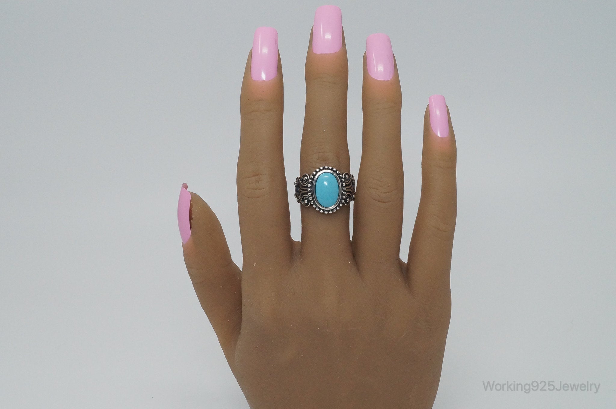 Vintage Designer Avon Turquoise Scroll Sterling Silver Ring - Size 8 | Jewelry > Rings | Wiccan Center