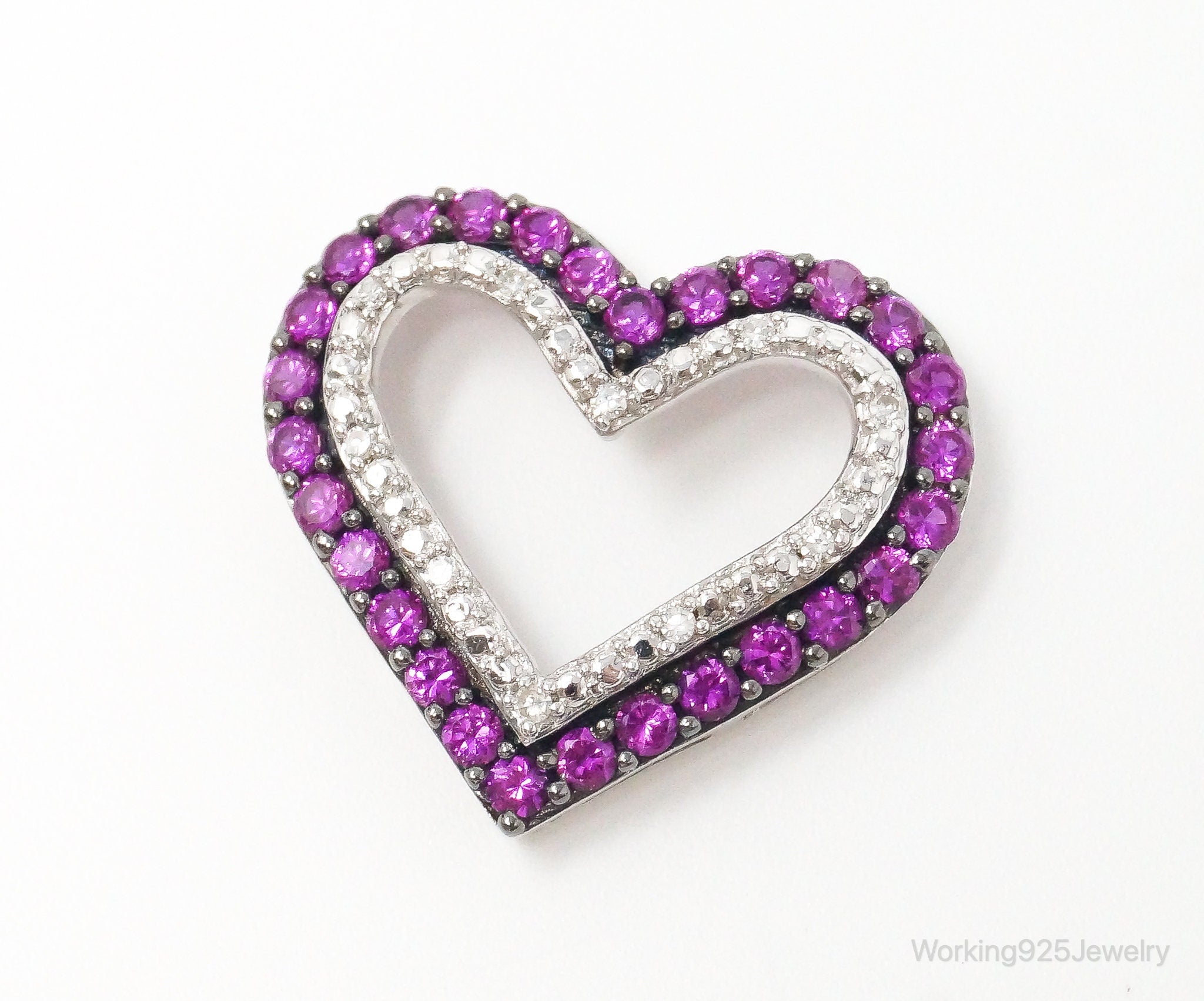 Vintage Open Heart Pink White Cubic Zirconia Sterling Silver Pendant | Jewelry > Necklaces > Pendants | Wiccan Center