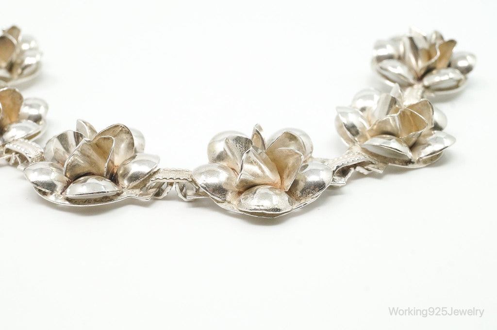 Vintage 1940s Raffaele Flower Silver Silver Panel Bracelet | Jewelry > Bracelets | Wiccan Center