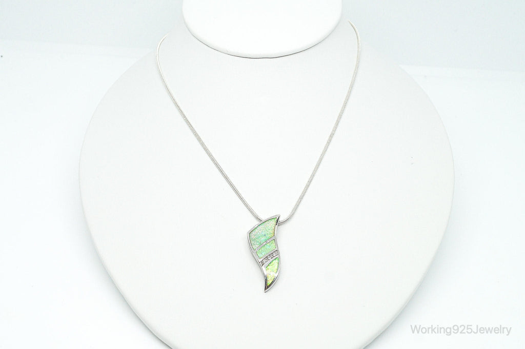 Vintage Opal Cubic Zirconia Sterling Silver Necklace | Jewelry > Necklaces > Pendants | Wiccan Center