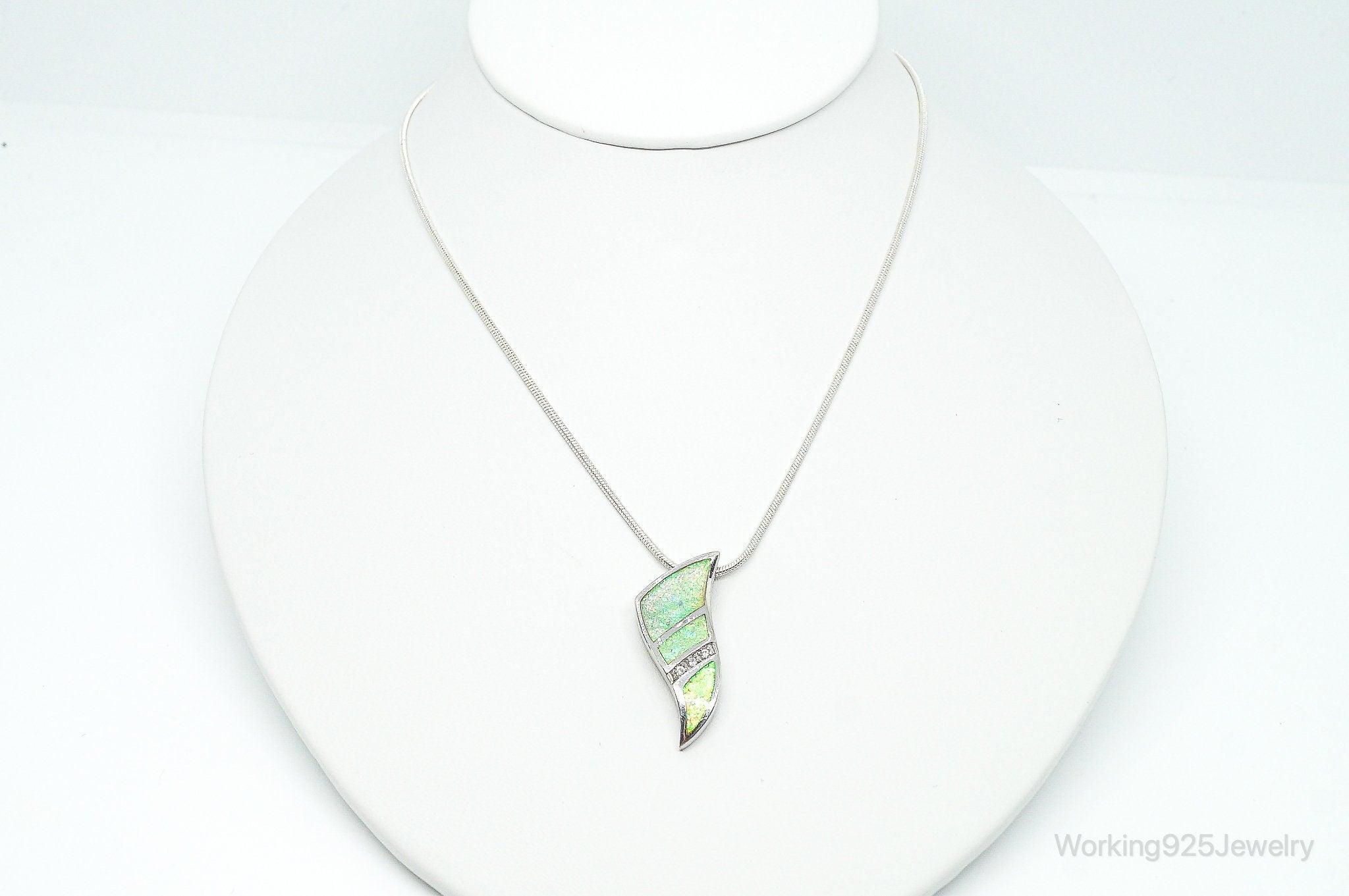 Vintage Opal Cubic Zirconia Sterling Silver Necklace | Jewelry > Necklaces > Pendants | Wiccan Center