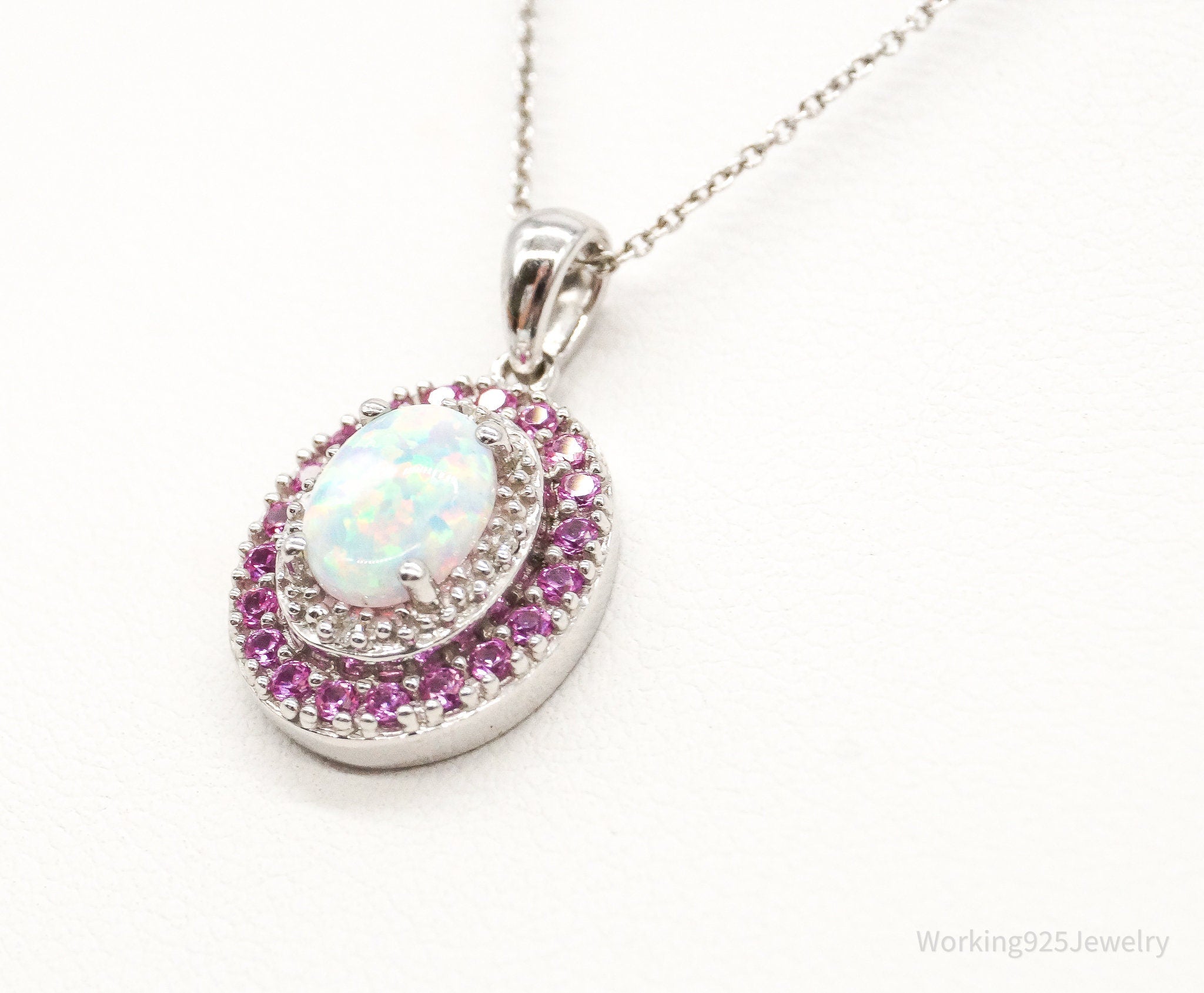 Opal Pink Topaz Cubic Zirconia Sterling Silver Necklace | Jewelry > Necklaces > Pendants | Wiccan Center