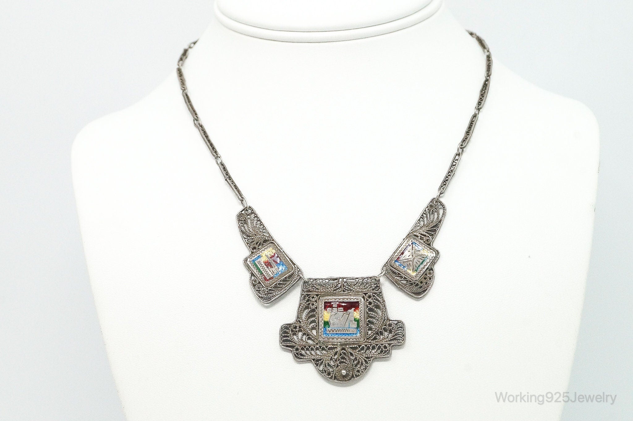 Vintage Enamel Filigree Sterling Silver Necklace | Jewelry > Necklaces > Pendants | Wiccan Center