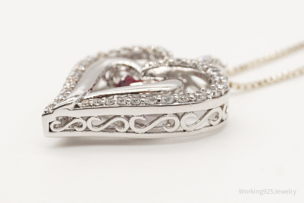 Vintage Designer SUN Ruby Cubic Zirconia Heart Sterling Silver Necklace | Jewelry > Necklaces > Pendants | Wiccan Center