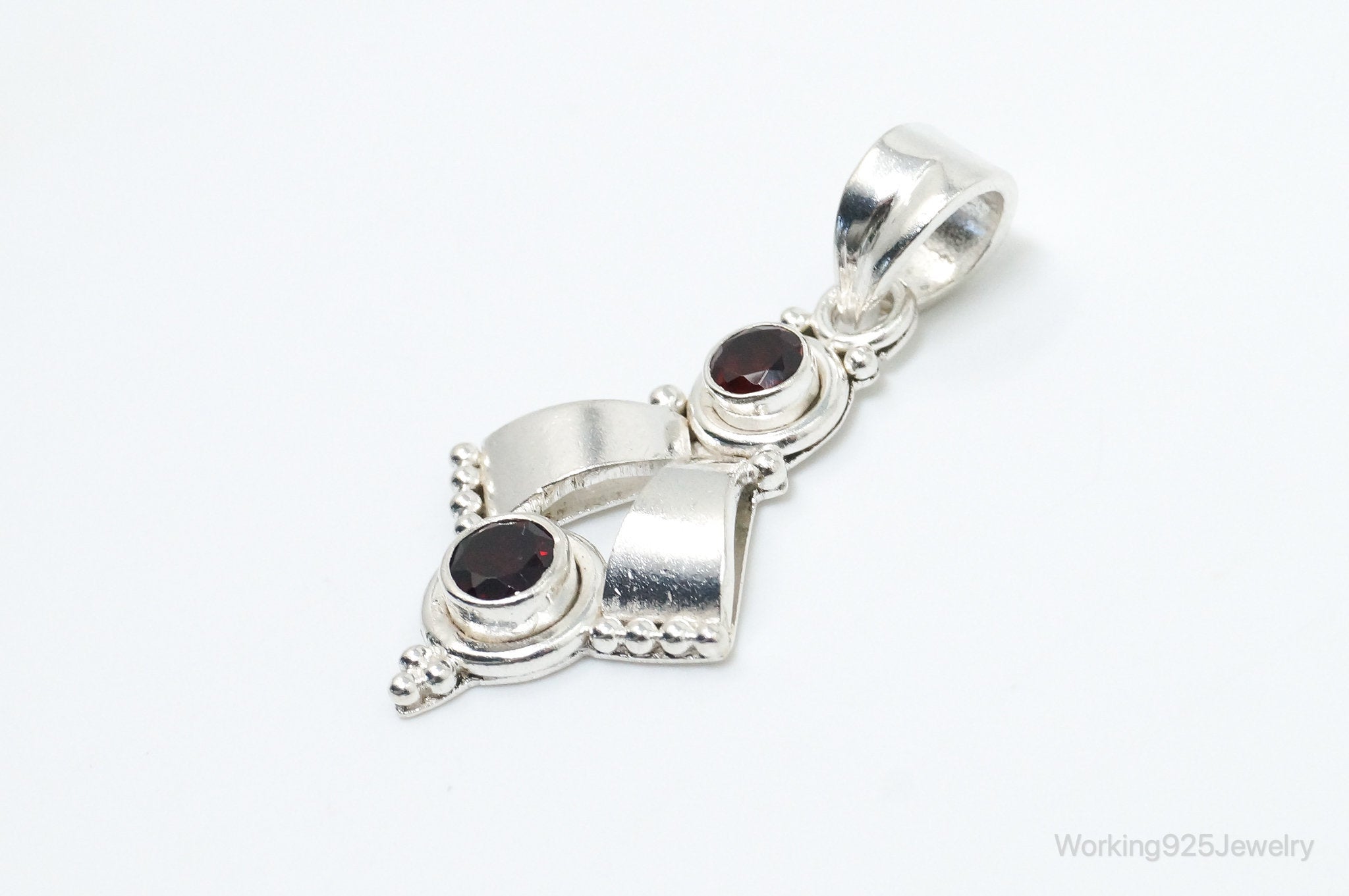 Vintage Garnet Bali Style Sterling Silver Dangle Pendant | Jewelry > Necklaces > Pendants | Wiccan Center