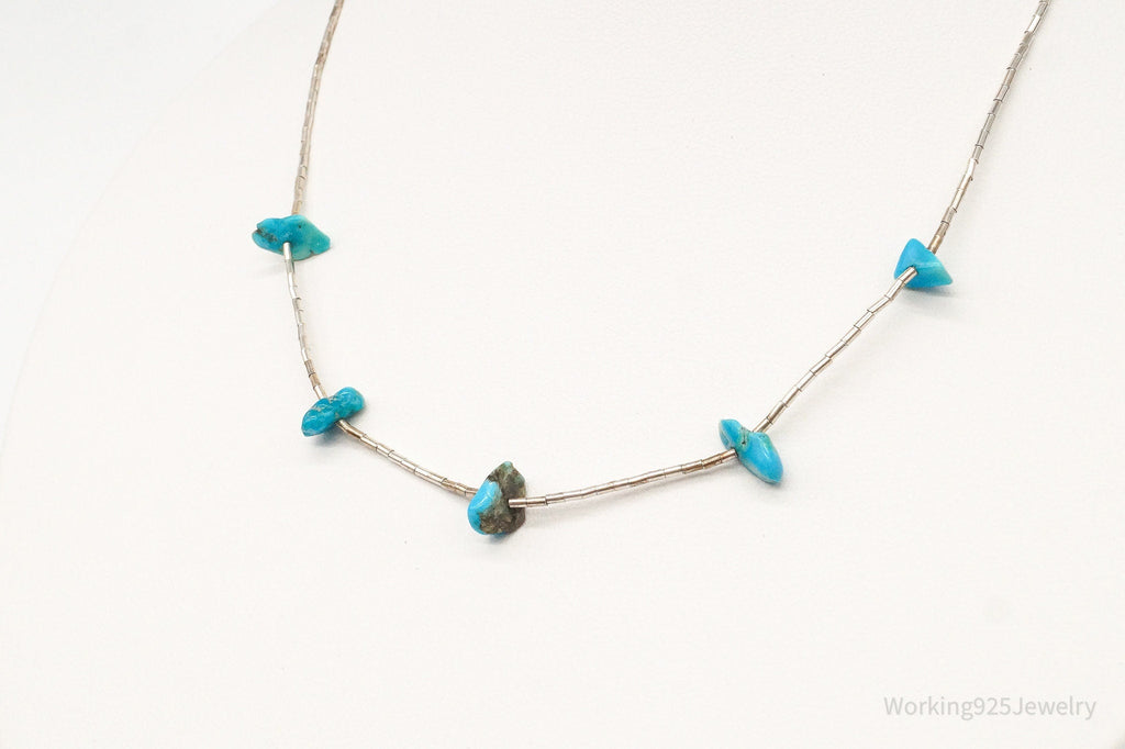 Vintage Native American Unsigned Turquoise Silver Bead Necklace | Jewelry > Necklaces > Pendants | Wiccan Center