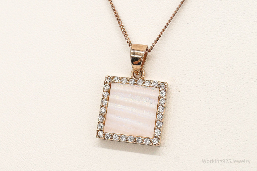 Pink Mother Of Pearl Cubic Zirconia Rose Gold Vermeil Sterling Silver Necklace | Jewelry > Necklaces > Pendants | Wiccan Center