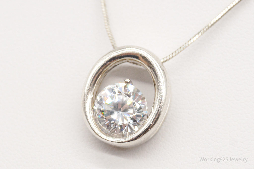 Vintage Large Cubic Zirconia DQCZ Sterling Silver Necklace | Jewelry > Necklaces > Pendants | Wiccan Center