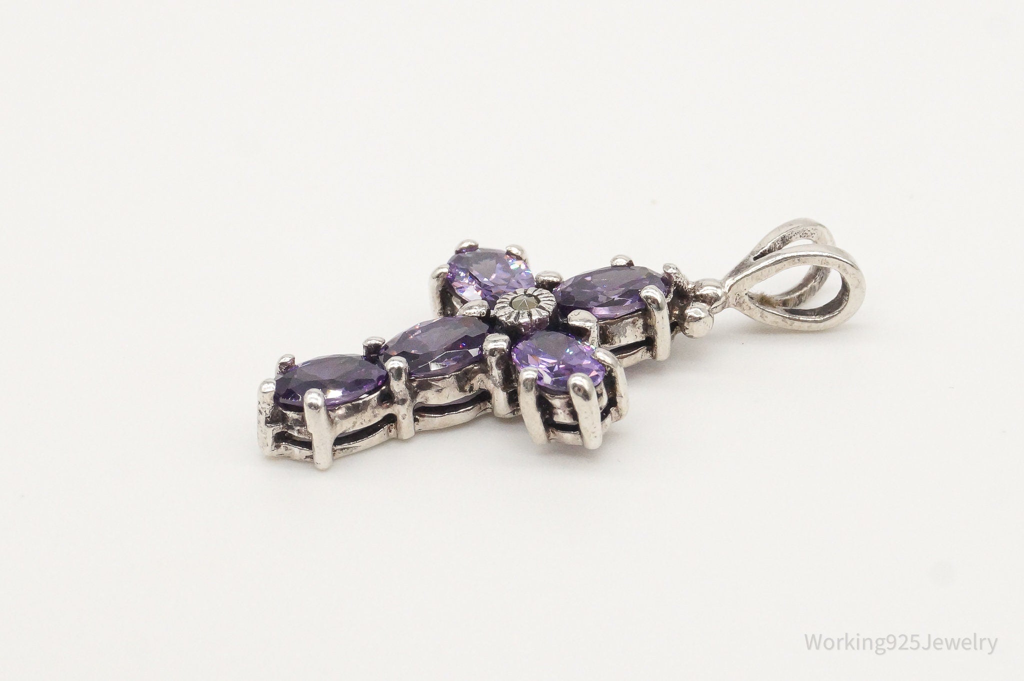 Vintage Purple Cubic Zirconia Marcasite Cross Sterling Silver Pendant | Jewelry > Necklaces > Pendants | Wiccan Center