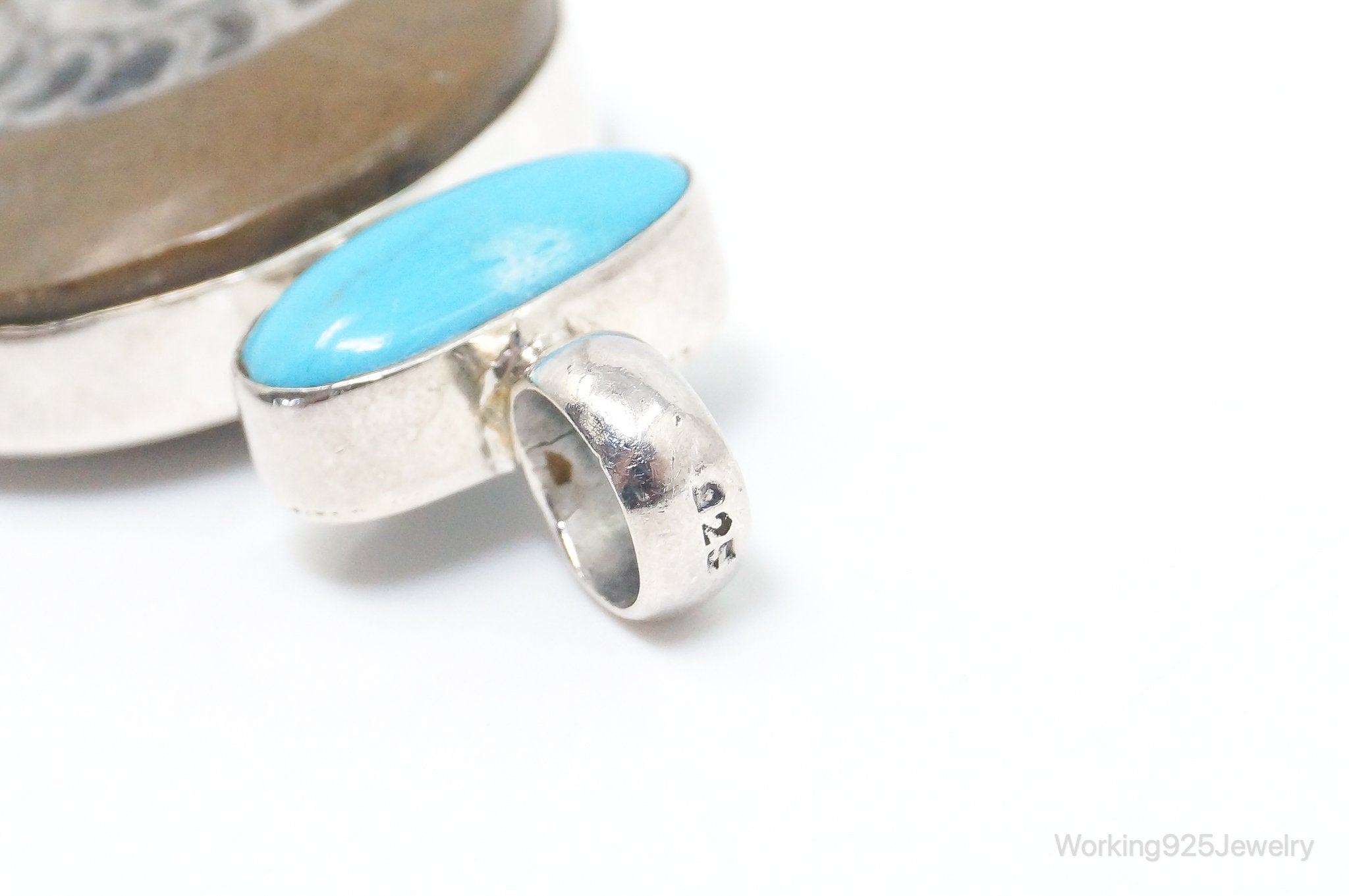 Vintage Large Fossil Shell Turquoise Gray Moonstone Sterling Silver Pendant | Jewelry > Necklaces > Pendants | Wiccan Center