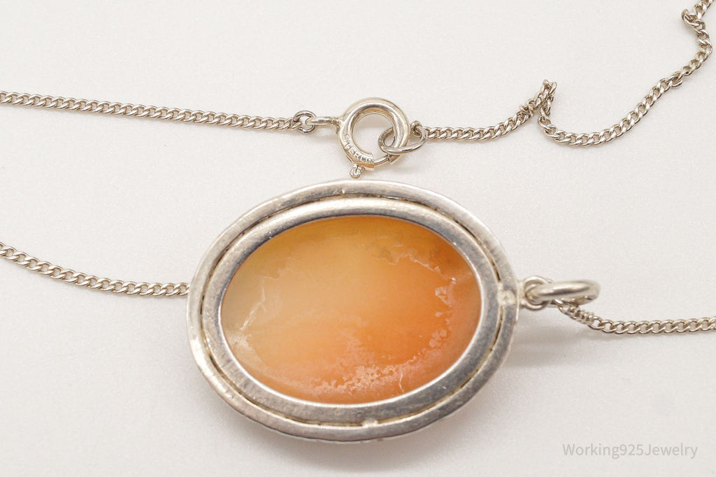 Antique Large Carved Shell Woman Cameo Sterling Silver Necklace | Jewelry > Necklaces > Pendants | Wiccan Center