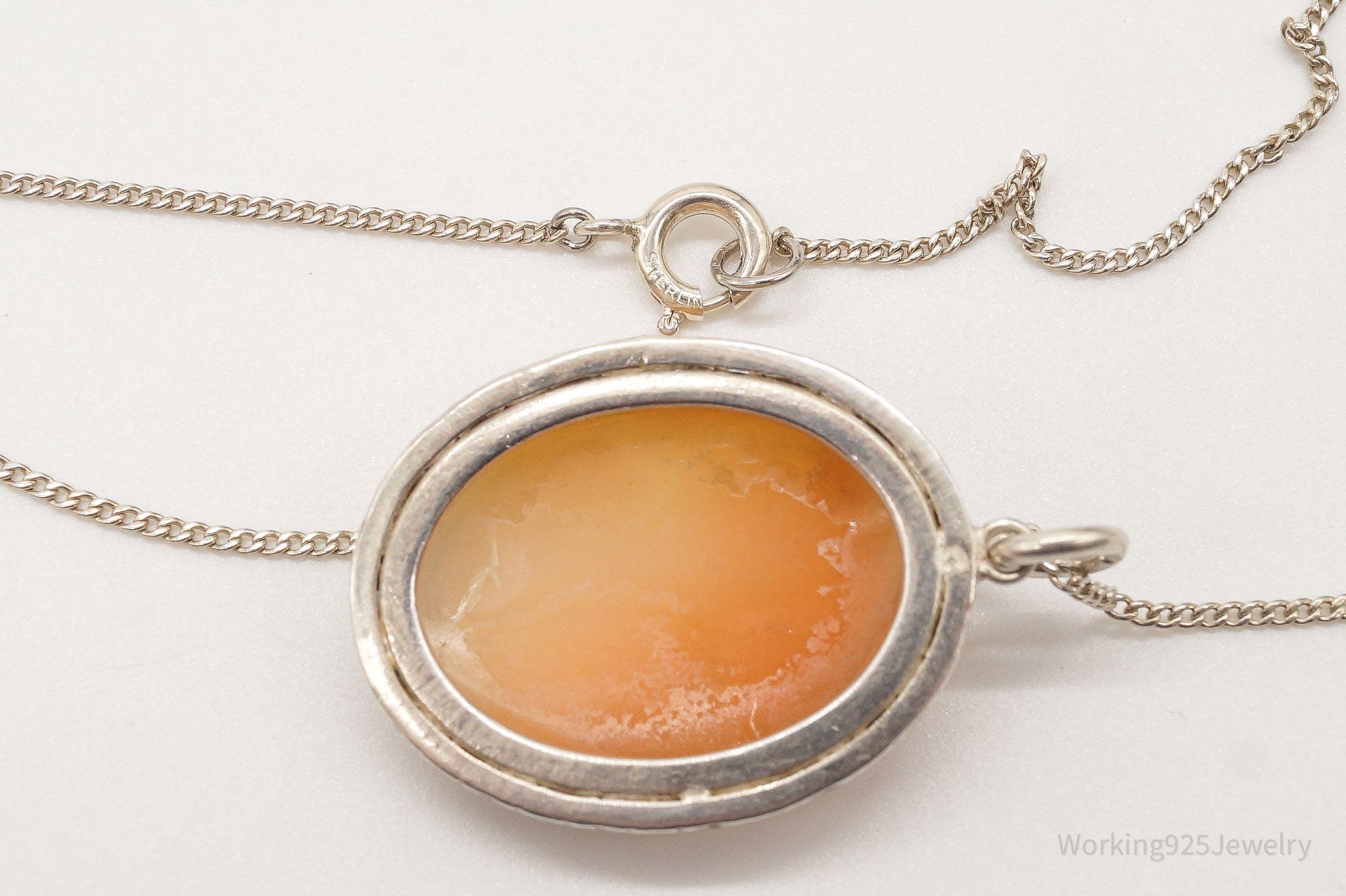 Antique Large Carved Shell Woman Cameo Sterling Silver Necklace | Jewelry > Necklaces > Pendants | Wiccan Center