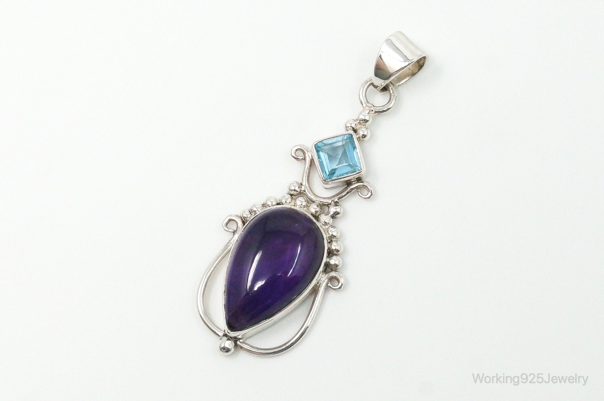Large Vintage Blue Topaz Amethyst Sterling Silver Pendant | Jewelry > Necklaces > Pendants | Wiccan Center