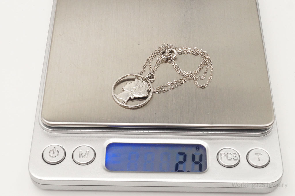 Vintage 1944 Mercury Dime Coin Cut Out Pendant - Sterling Silver Chain Necklace | Jewelry > Necklaces > Pendants | Wiccan Center