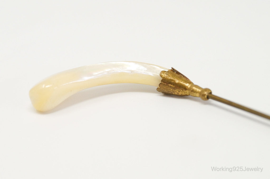 Long Antique Mother Of Pearl Brass Brooch Pin | Jewelry > Brooches, Pins & Clips | Wiccan Center
