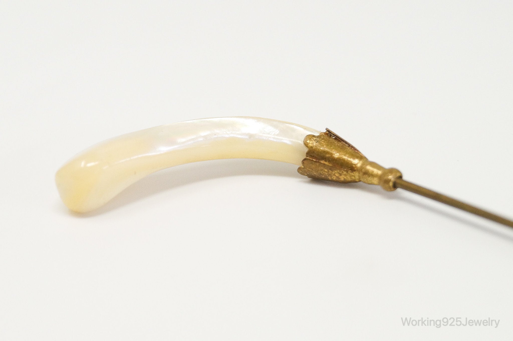 Long Antique Mother Of Pearl Brass Brooch Pin | Jewelry > Brooches, Pins & Clips | Wiccan Center