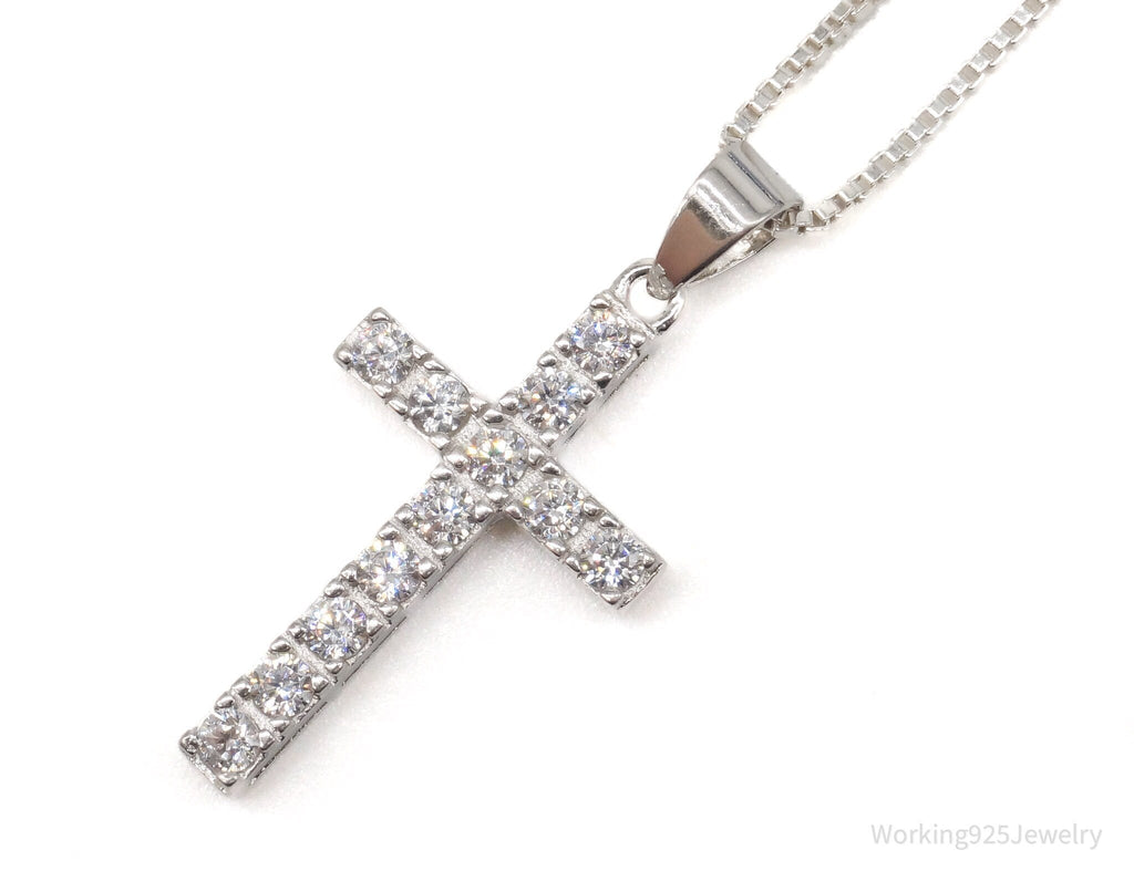 Vintage Cubic Zirconia Cross Sterling Silver Necklace | Jewelry > Necklaces | Wiccan Center