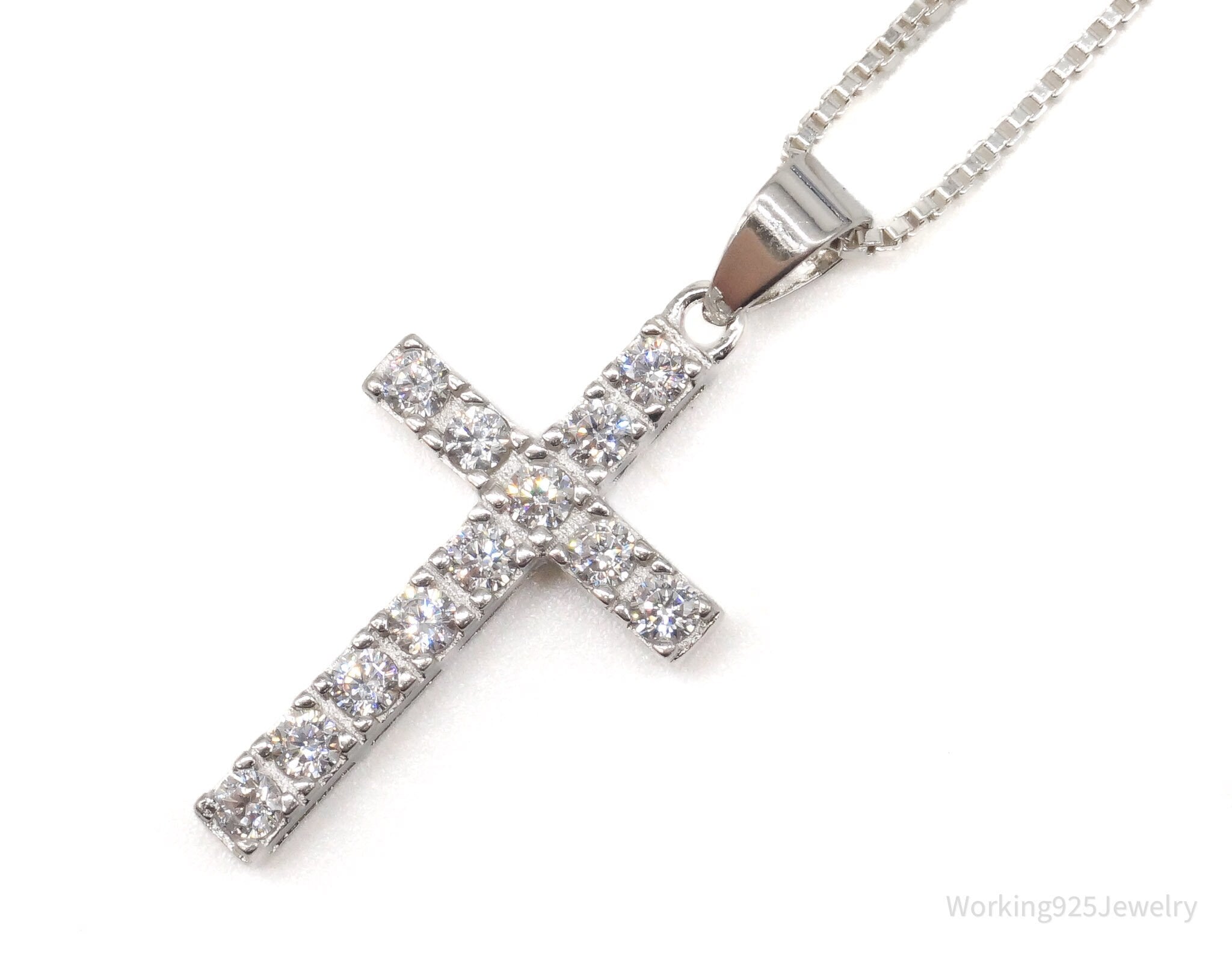 Vintage Cubic Zirconia Cross Sterling Silver Necklace | Jewelry > Necklaces | Wiccan Center
