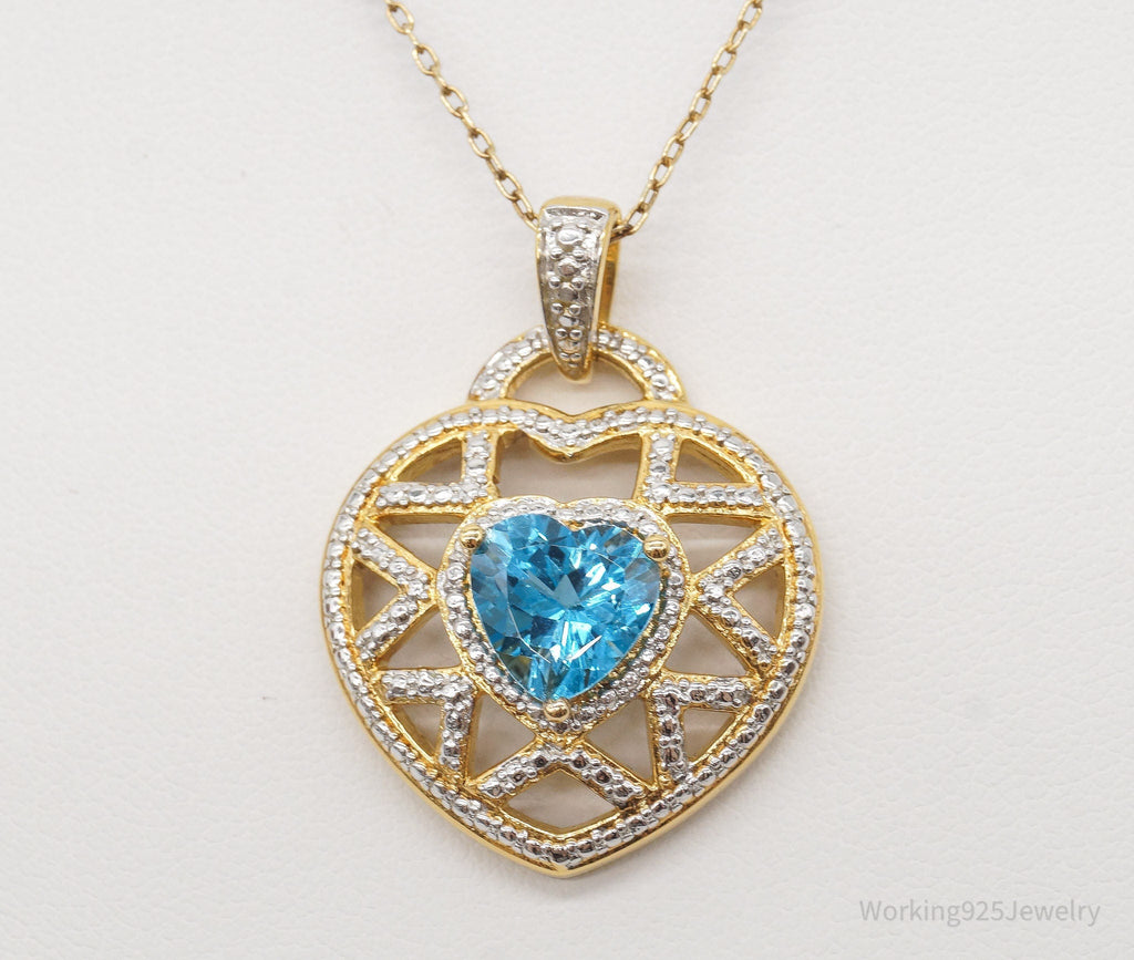 Vintage Blue Topaz Gold Vermeil Sterling Silver Heart Necklace | Jewelry > Necklaces > Pendants | Wiccan Center