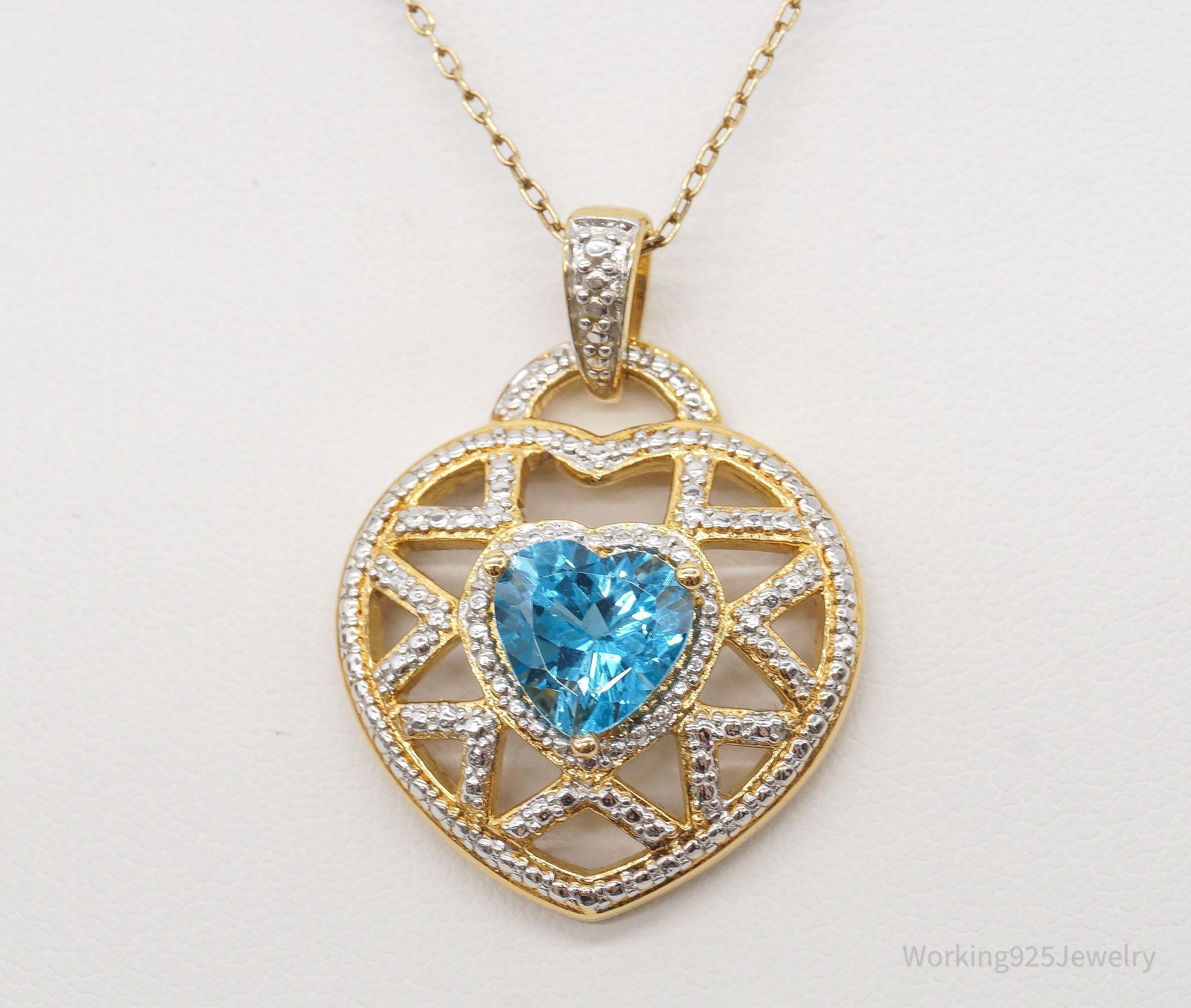 Vintage Blue Topaz Gold Vermeil Sterling Silver Heart Necklace | Jewelry > Necklaces > Pendants | Wiccan Center