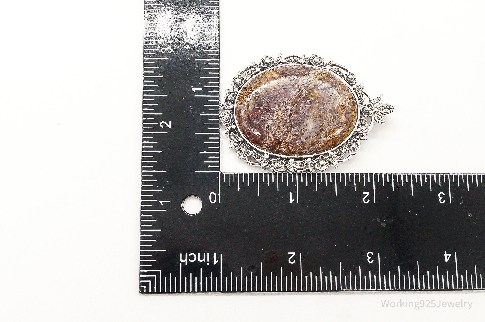 Vintage Large Designer NK Jasper Marcasite Sterling Silver Pendant | Jewelry > Necklaces > Pendants | Wiccan Center