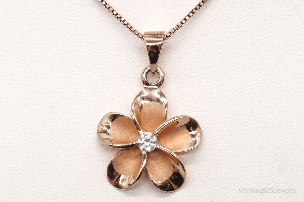 Vintage Cubic Zirconia Rose Gold Vermeil Sterling Silver Flower Necklace | Jewelry > Necklaces > Pendants | Wiccan Center