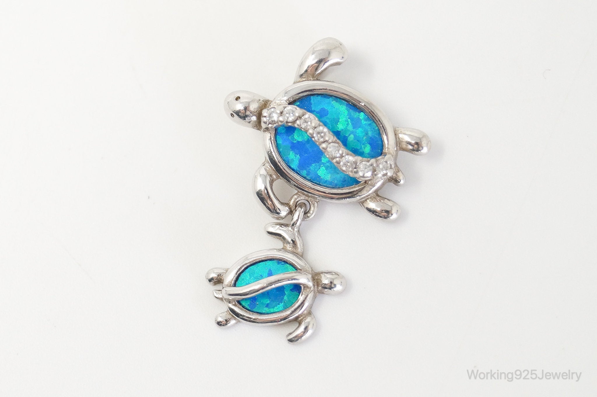 Vintage Blue Fire Opal Cubic Zirconia Sea Turtles Sterling Silver Pendant | Jewelry > Necklaces > Pendants | Wiccan Center