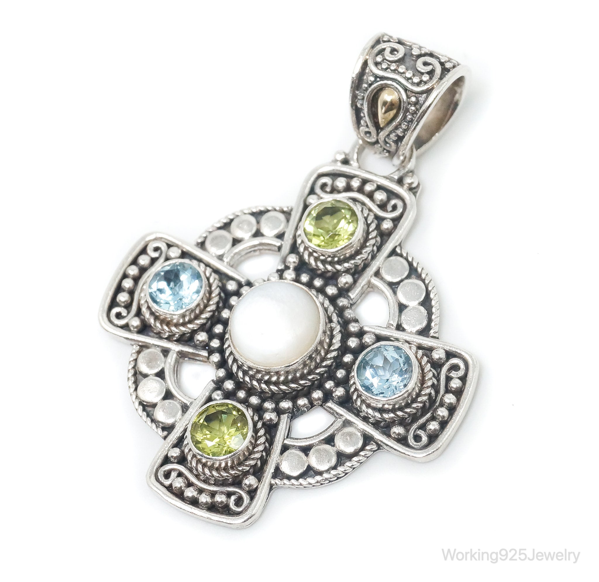 Vintage Designer BA Suarti 18K Gold Multi Gem Sterling Silver Necklace Pendant | Jewelry > Necklaces > Pendants | Wiccan Center
