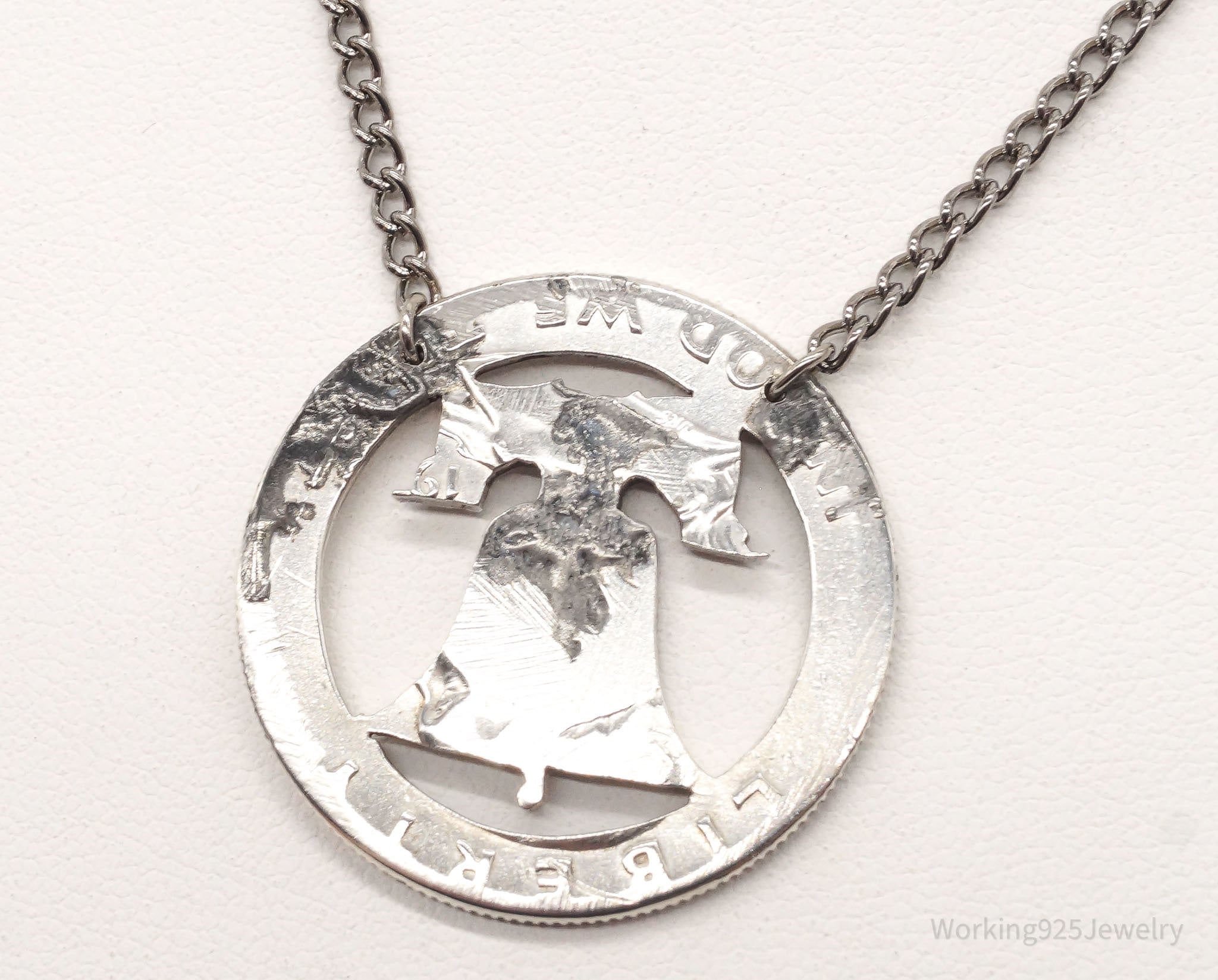 Vintage Half Dollar Coin Cut Out Pendant Silver Chain Necklace | Jewelry > Necklaces > Pendants | Wiccan Center