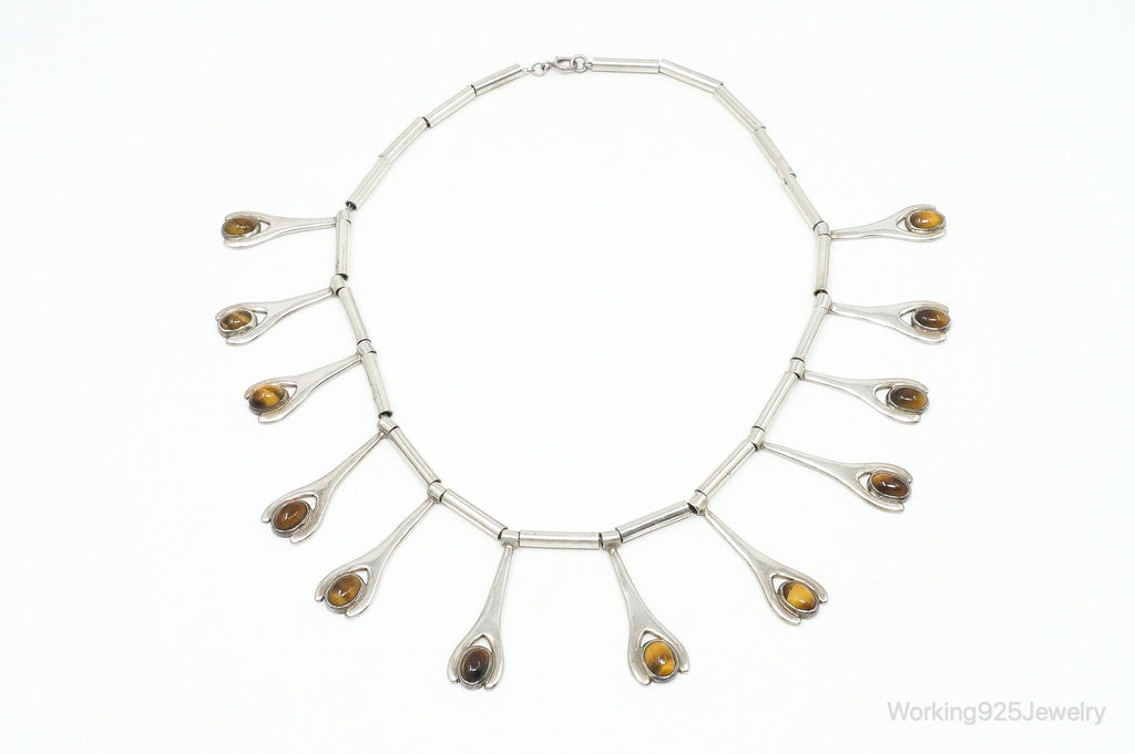 Vintage Taxco Mexico Designer VSA Tigers Eye Modernist Sterling Silver Necklace | Jewelry > Necklaces > Pendants | Wiccan Center