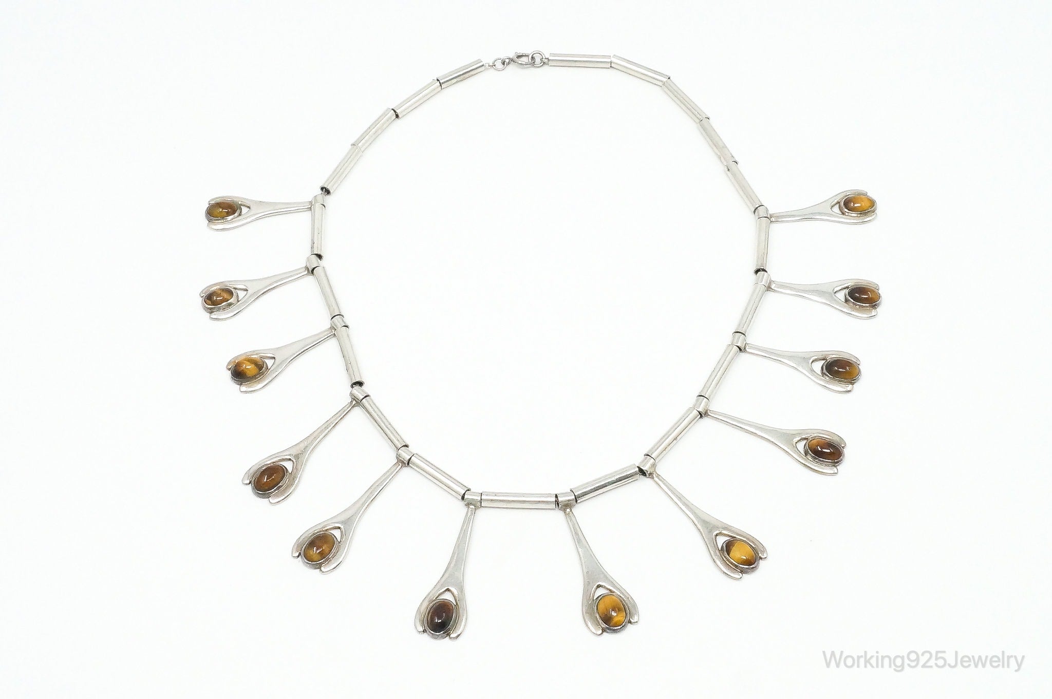 Vintage Taxco Mexico Designer VSA Tigers Eye Modernist Sterling Silver Necklace | Jewelry > Necklaces > Pendants | Wiccan Center
