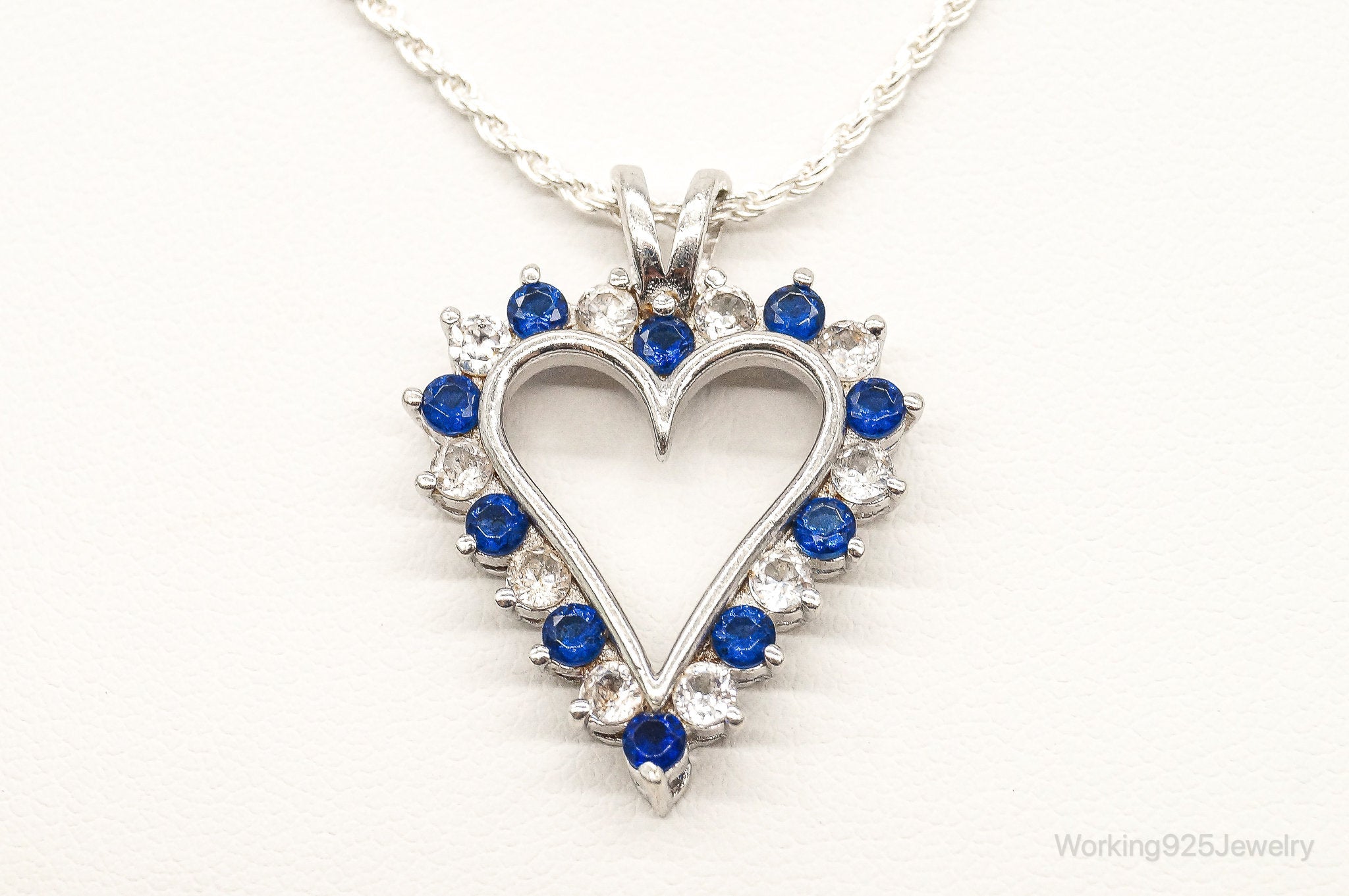 Blue & White Cubic Zirconia Heart Sterling Silver Necklace | Jewelry > Necklaces > Pendants | Wiccan Center