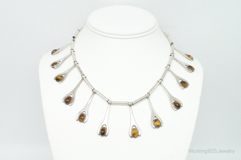 Vintage Taxco Mexico Designer VSA Tigers Eye Modernist Sterling Silver Necklace | Jewelry > Necklaces > Pendants | Wiccan Center