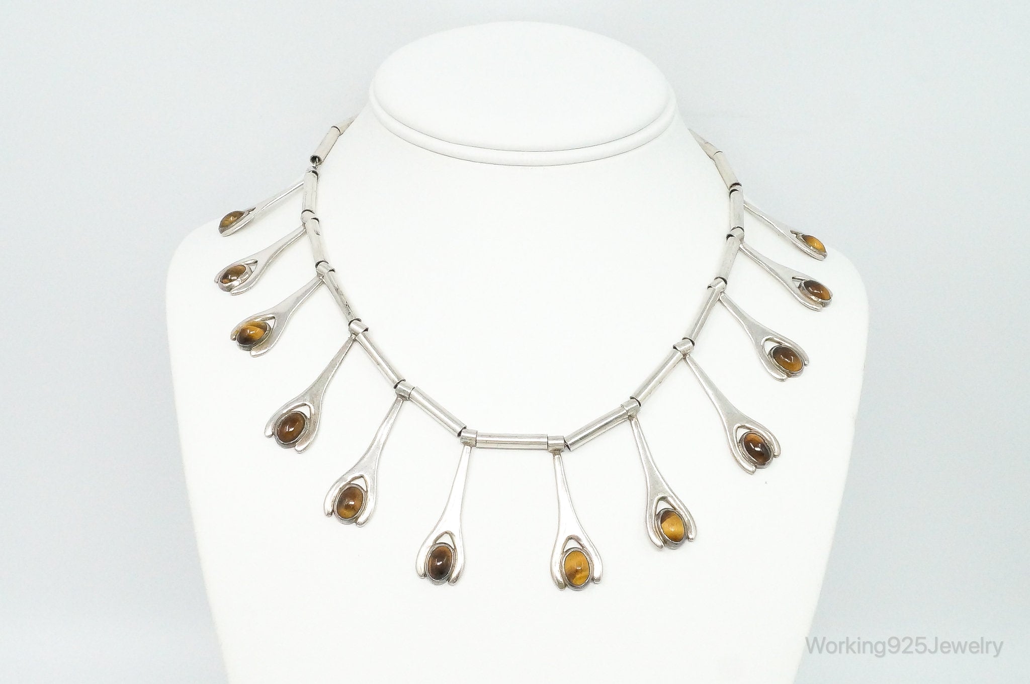 Vintage Taxco Mexico Designer VSA Tigers Eye Modernist Sterling Silver Necklace | Jewelry > Necklaces > Pendants | Wiccan Center