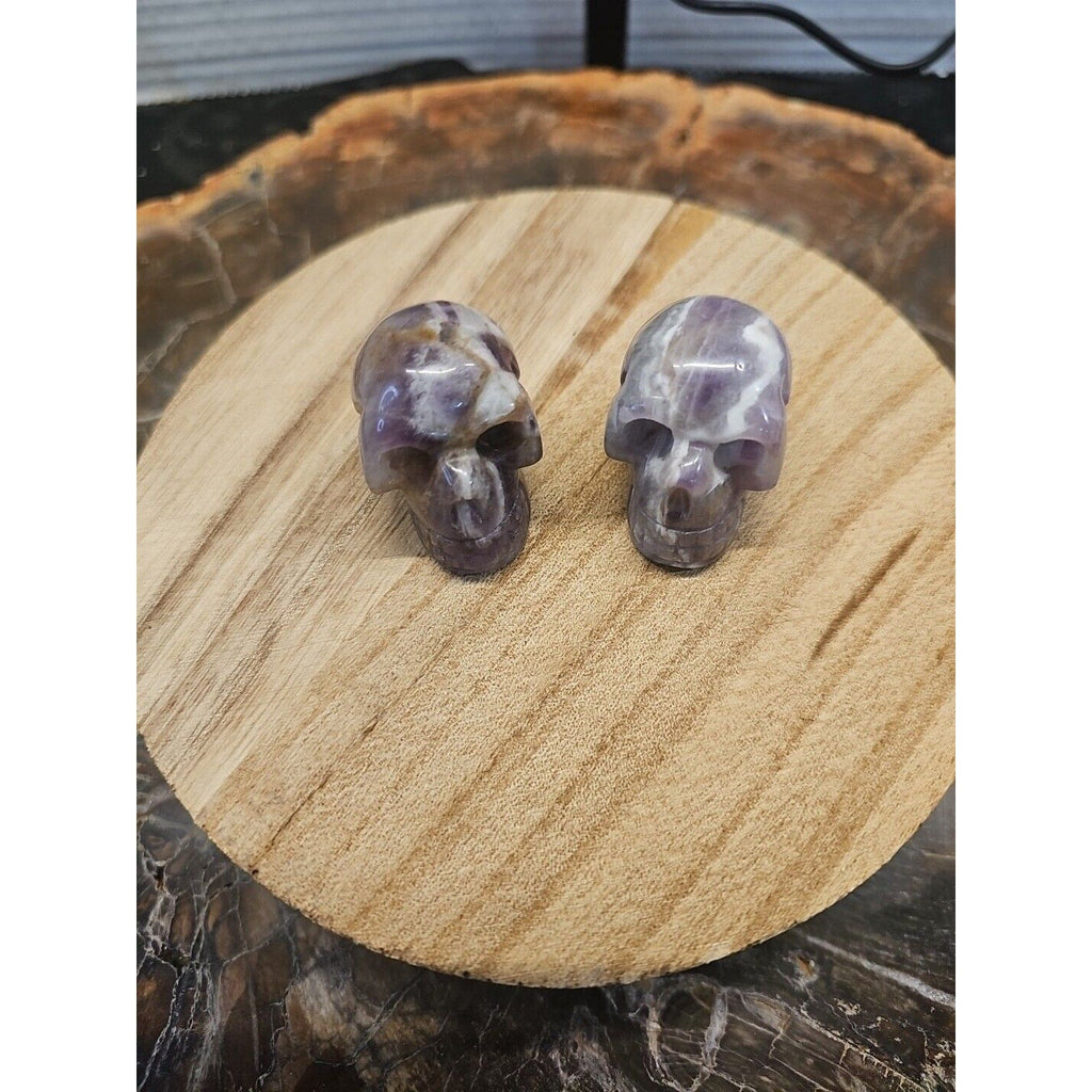 Dream Amethyst Crystal Skull Pair — 93g, Polished Display Pieces | CrystalCloud Company | Crystal Carvings & Skulls | Wiccan Center