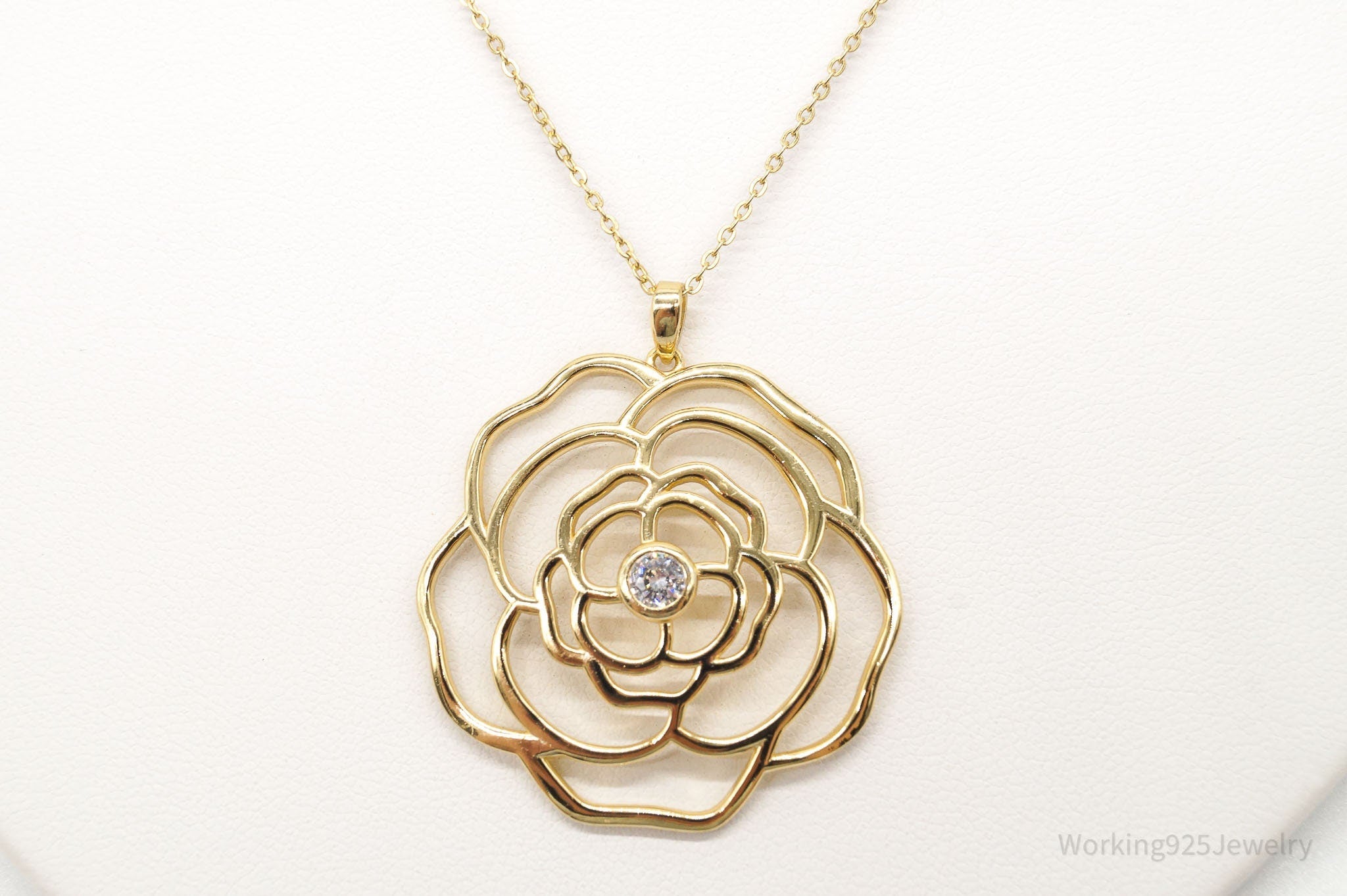 Vintage Cubic Zirconia Gold Vermeil Sterling Silver Flower Necklace 18" | Jewelry > Necklaces > Pendants | Wiccan Center