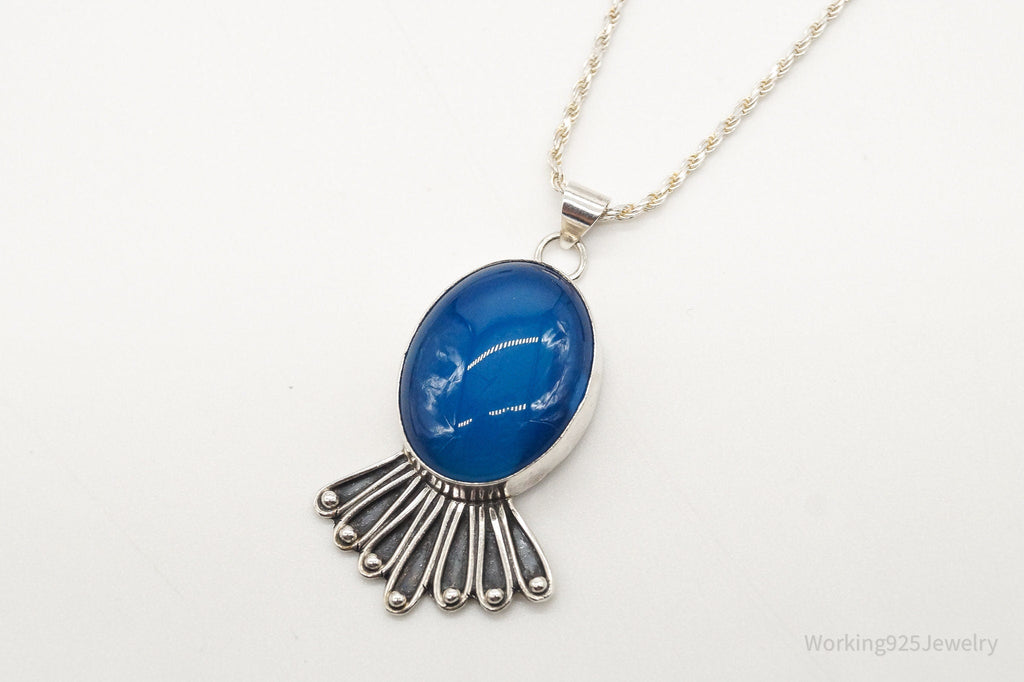 Vintage Deep Blue Chalcedony Sterling Silver Necklace | Jewelry > Necklaces > Pendants | Wiccan Center