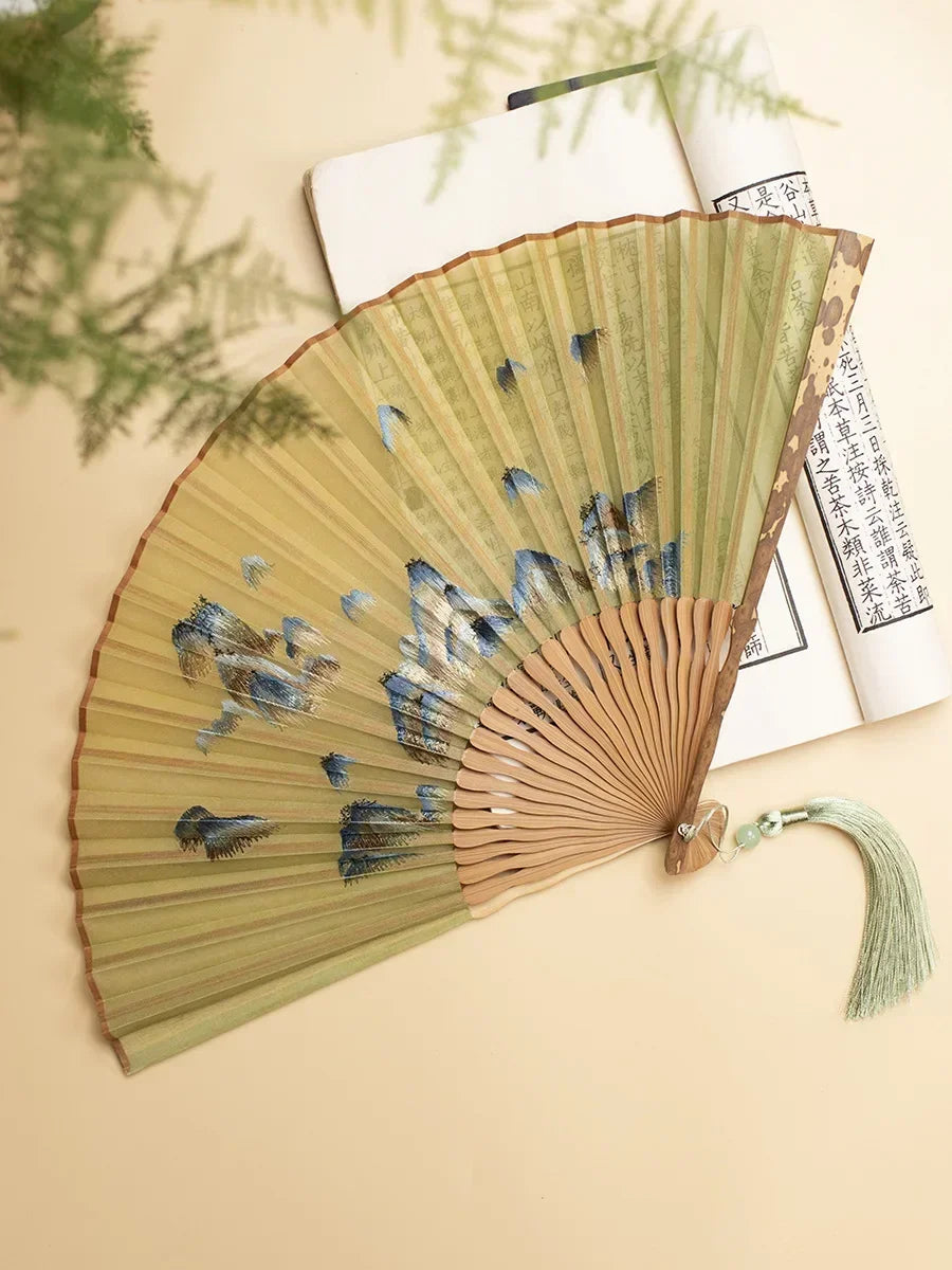 Chinese Embroidery Style Bamboo Folding Fan, Embroidery Female Silk Fan, Silk Fan Chinese Style