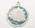 Vintage Large Mexico Mayan Aztec Warrior Mask Turquoise Alpaca Silver Pendant | Jewelry > Necklaces > Pendants | Wiccan Center