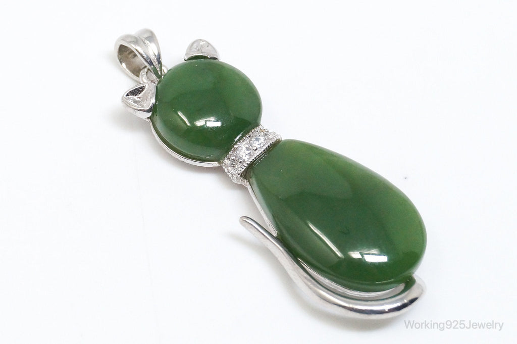 Large Kitten Cat Nephrite Cubic Zirconia Sterling Silver Necklace Pendant | Jewelry > Necklaces > Pendants | Wiccan Center