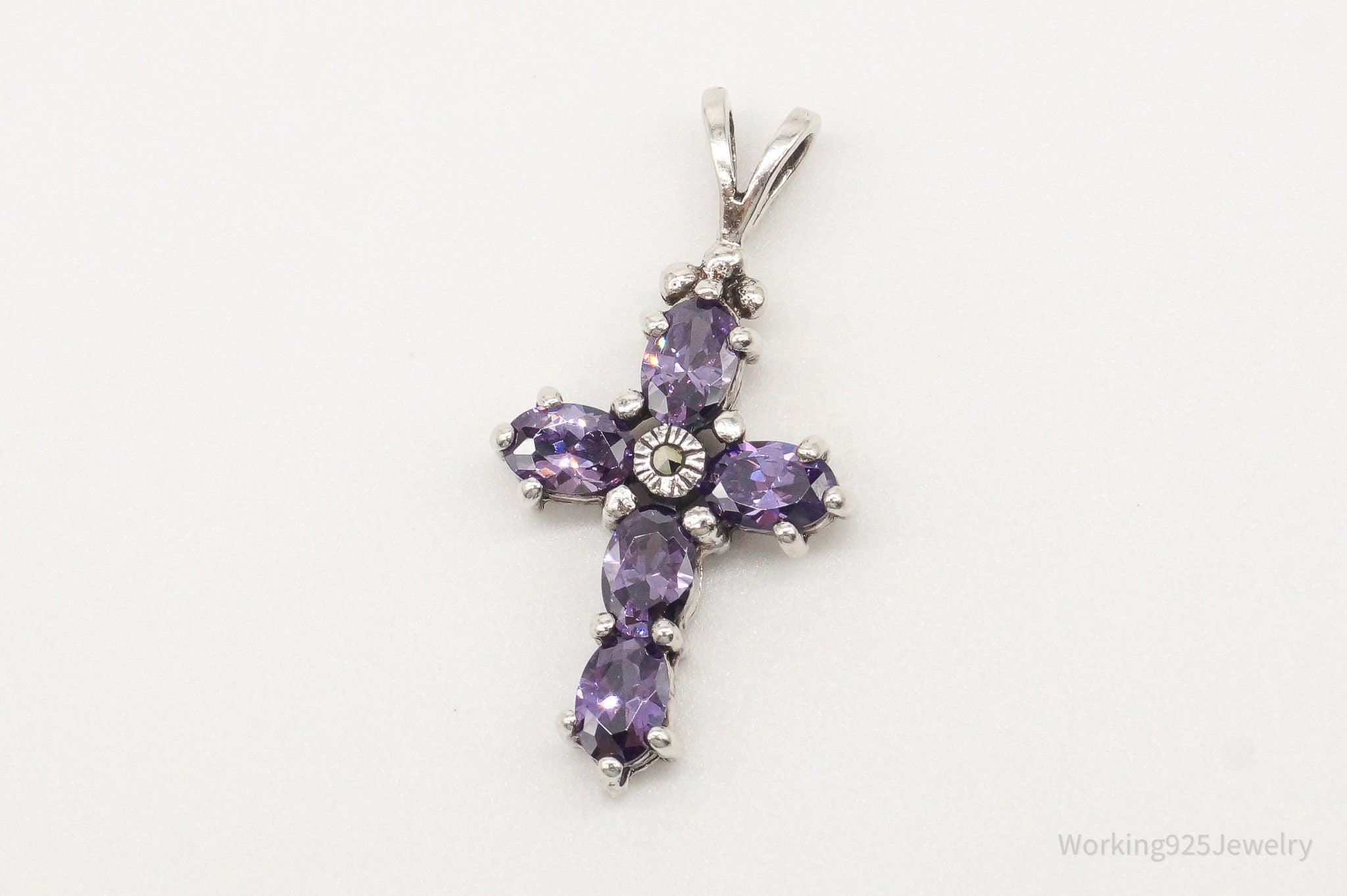 Vintage Purple Cubic Zirconia Marcasite Cross Sterling Silver Pendant | Jewelry > Necklaces > Pendants | Wiccan Center