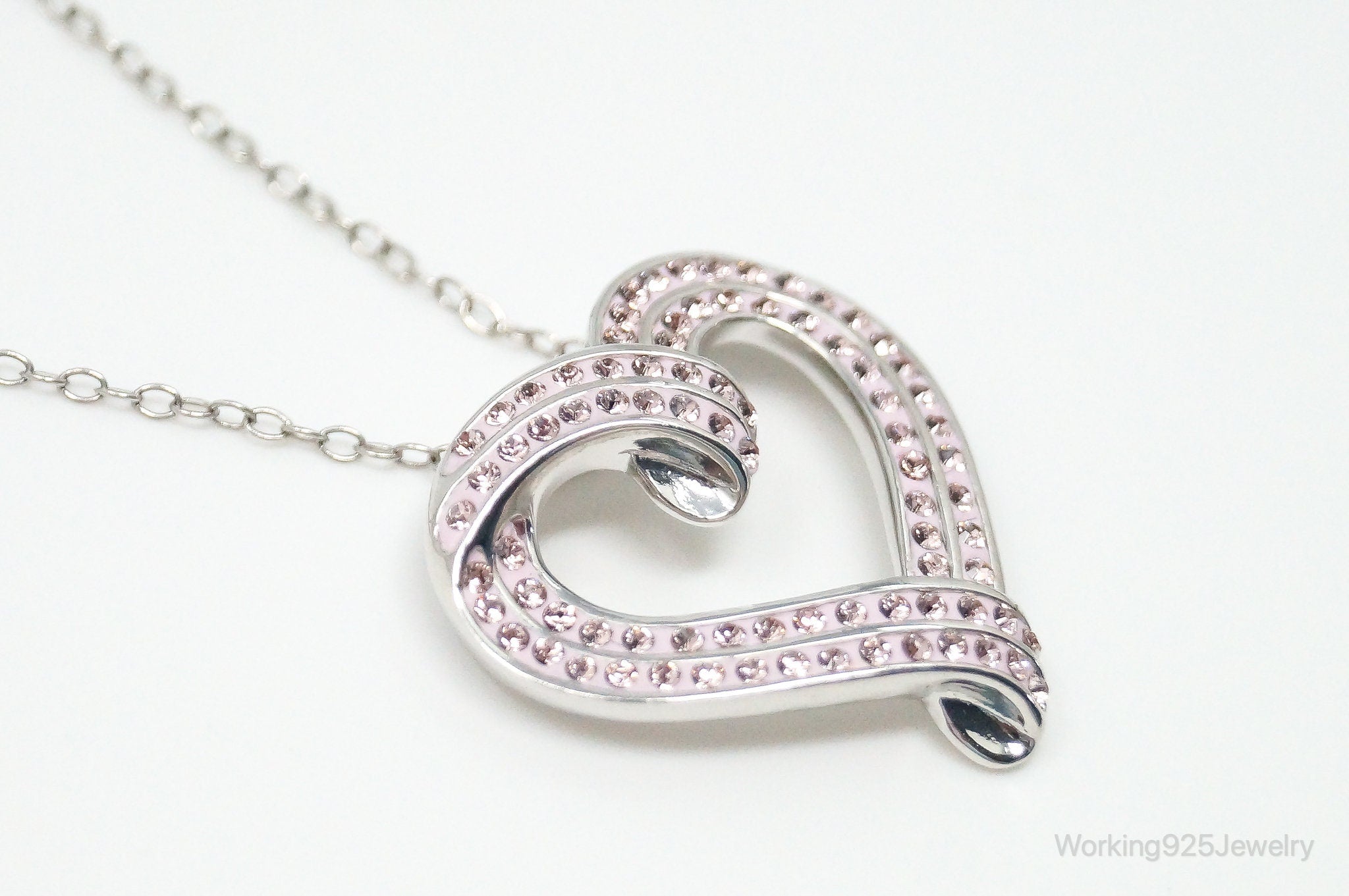 Vintage Designer RL Heart Pink Cubic Zirconia Sterling Silver Necklace | Jewelry > Necklaces > Pendants | Wiccan Center