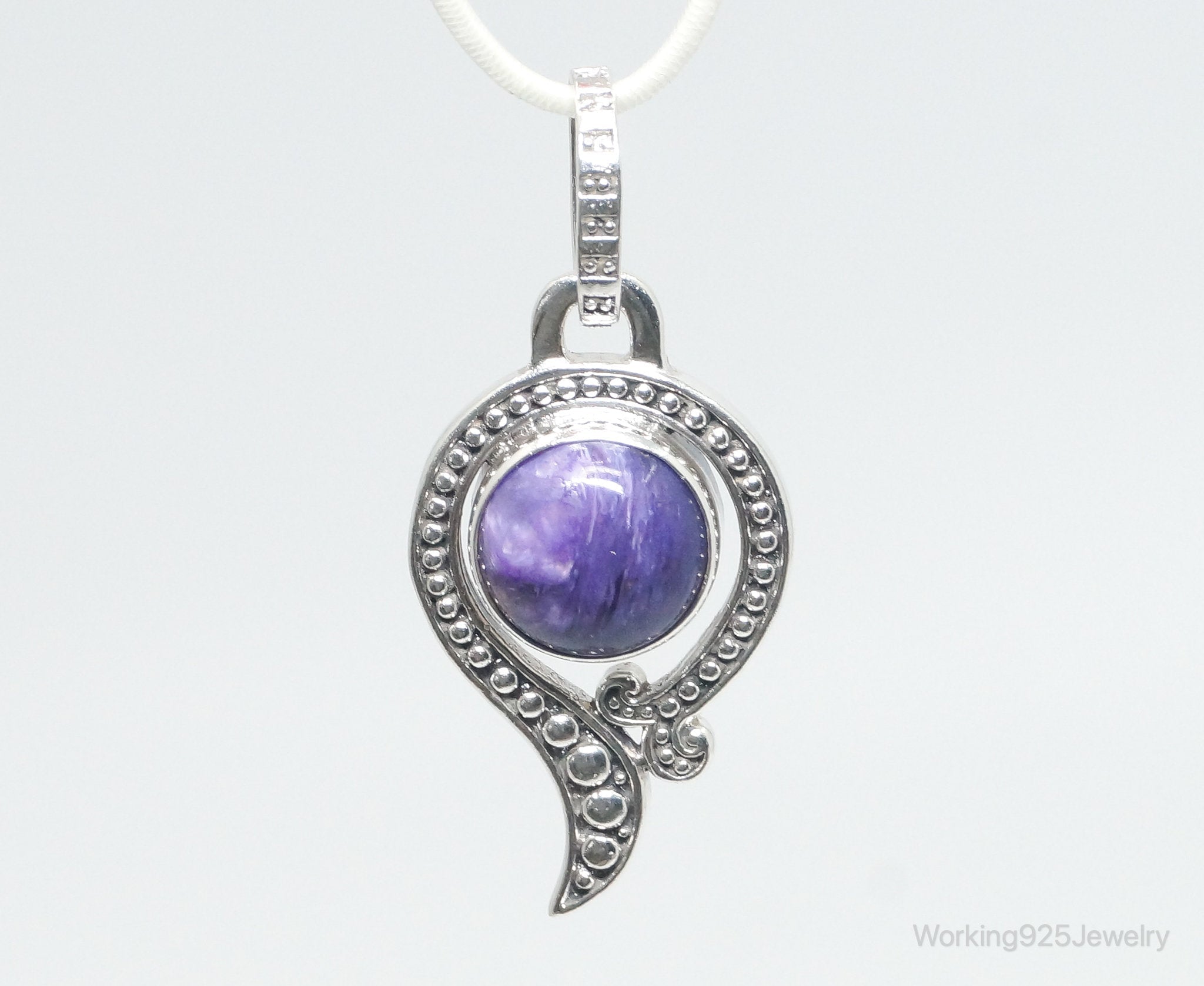 Vintage Art Deco Charoite Sterling Silver Necklace Pendant | Jewelry > Necklaces > Pendants | Wiccan Center