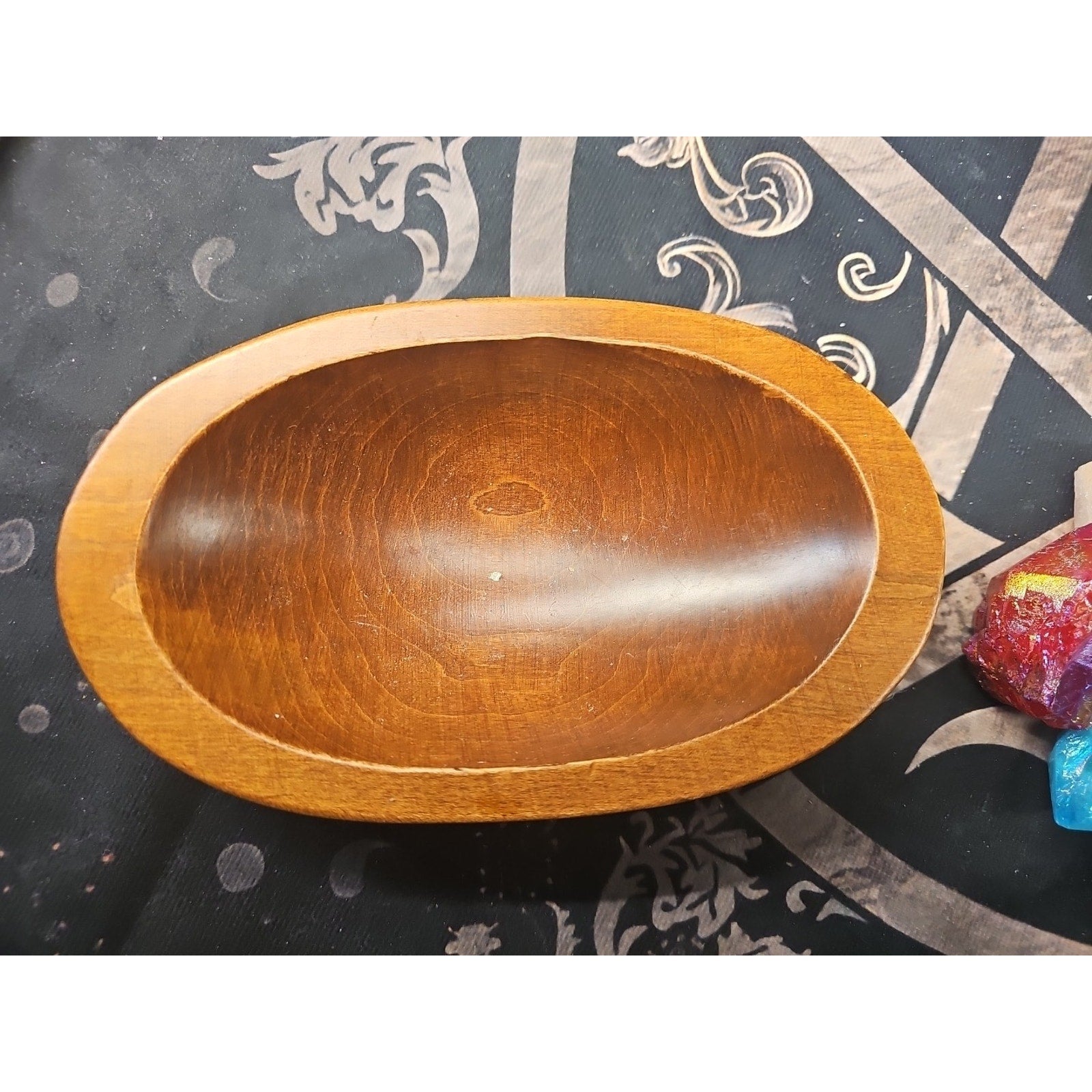 1.29lbsAura Aqua Rainbow Quartz W/wooden Bowl