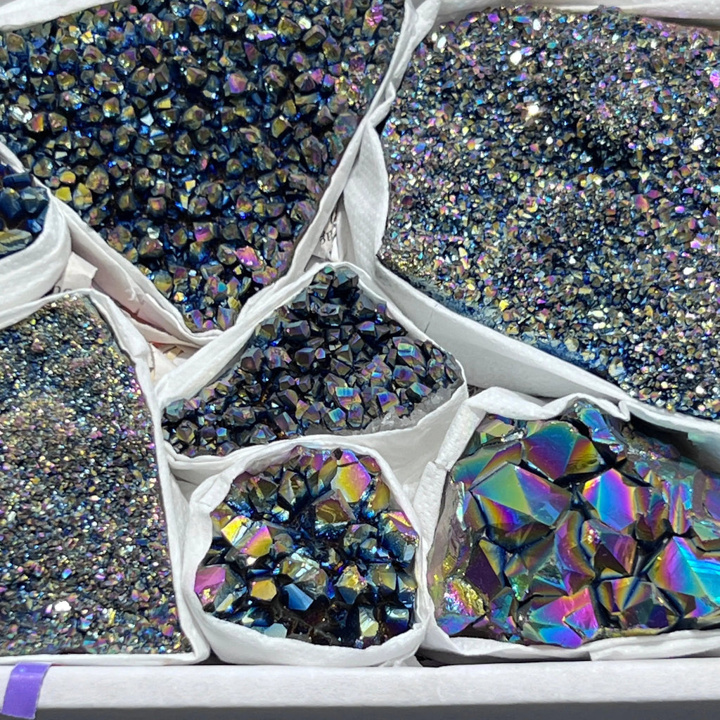Titanium Aura Amethyst Crystals (Avg 1.5 LBs) Box Flat Bulk Wholesale Lot Raw Stones Gemstones | Home & Living > Home Decor > Home Accents > Rocks & Geodes | Wiccan Center