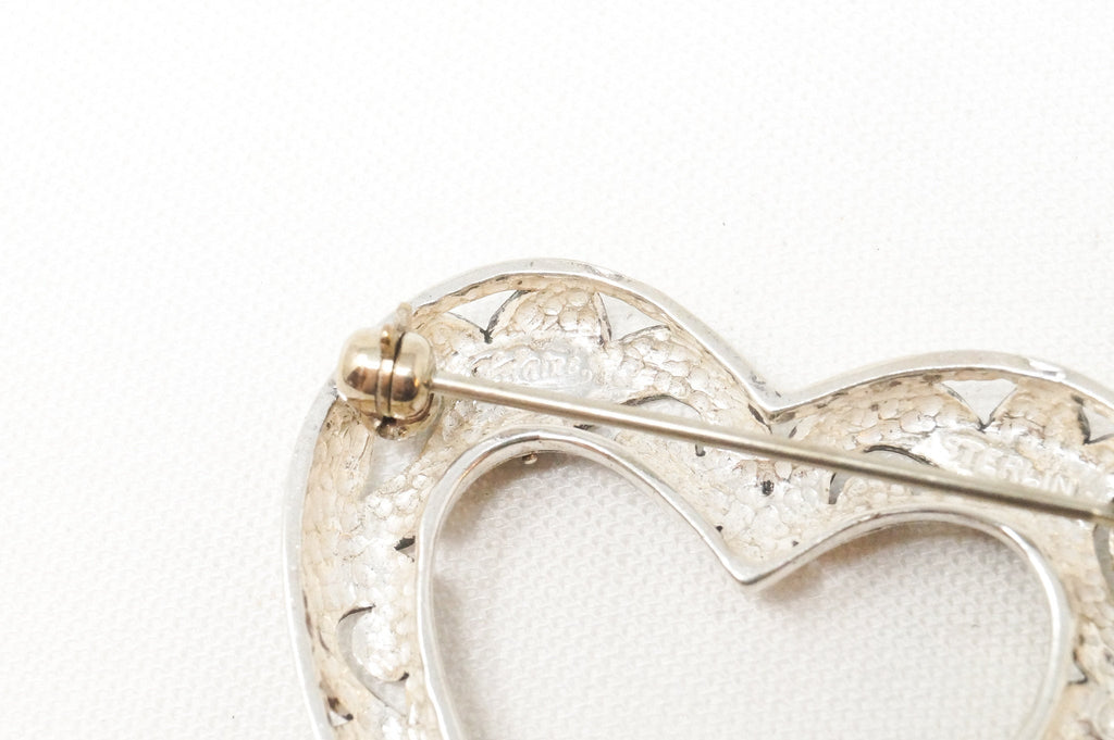 Vintage Open Heart Art Deco Swirl Sterling Silver Brooch Pin | Jewelry > Necklaces > Pendants | Wiccan Center
